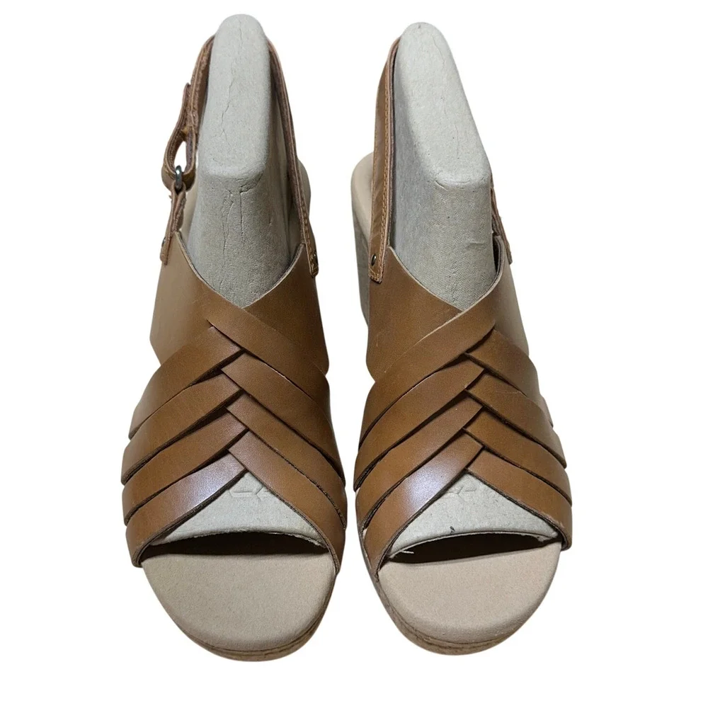 Clarks Collection Woven Leather Wedge Giselle Glow Light Tan Women's 6M NIB - Picture 6 of 11